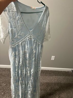 Light Blue Embroidered Maxi Dress